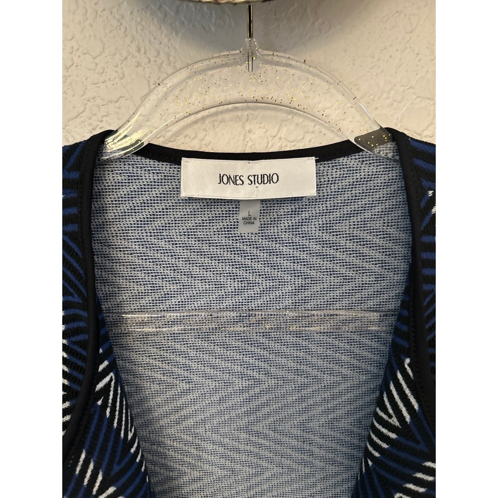 Jones Studio blue and black geometric pattern open-front cardigan Large - Picture 2 of 5